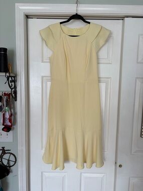 Banana Republic Soft Yellow Flutter-Sleeve Fit and Flare Midi Dress